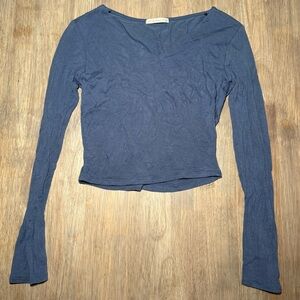 Active Basic Blue Long Sleeve V-Neck Crop Top